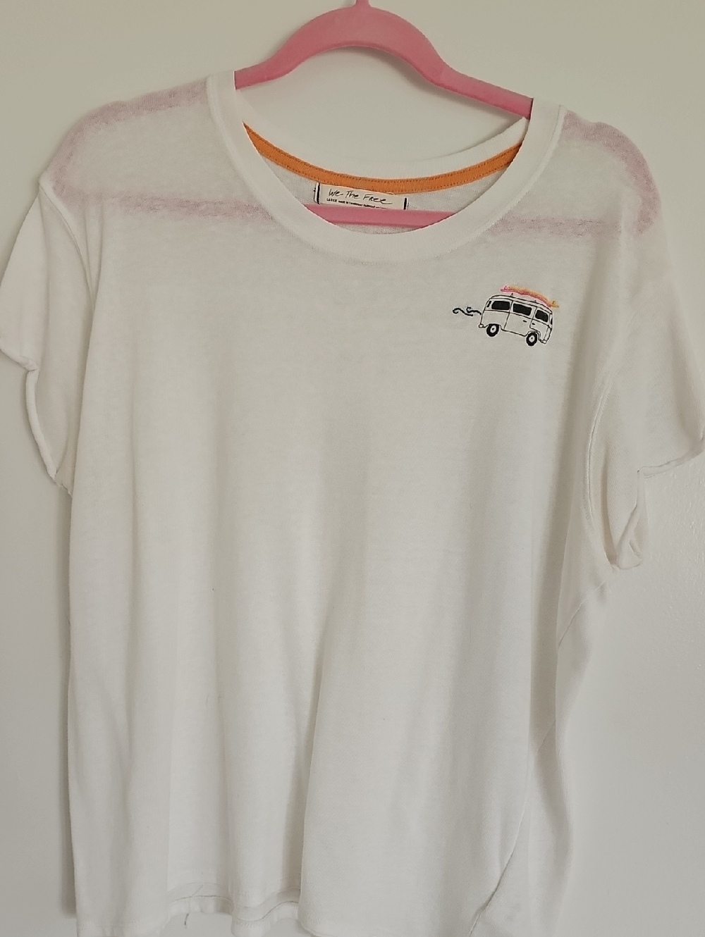 We The Free White Tee with Surf Van Embroidery and Orange Trim